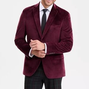 J. Ferrar JF Men’s Red Velvet Blazer Suit Jacket Sports Coat 40S Short
